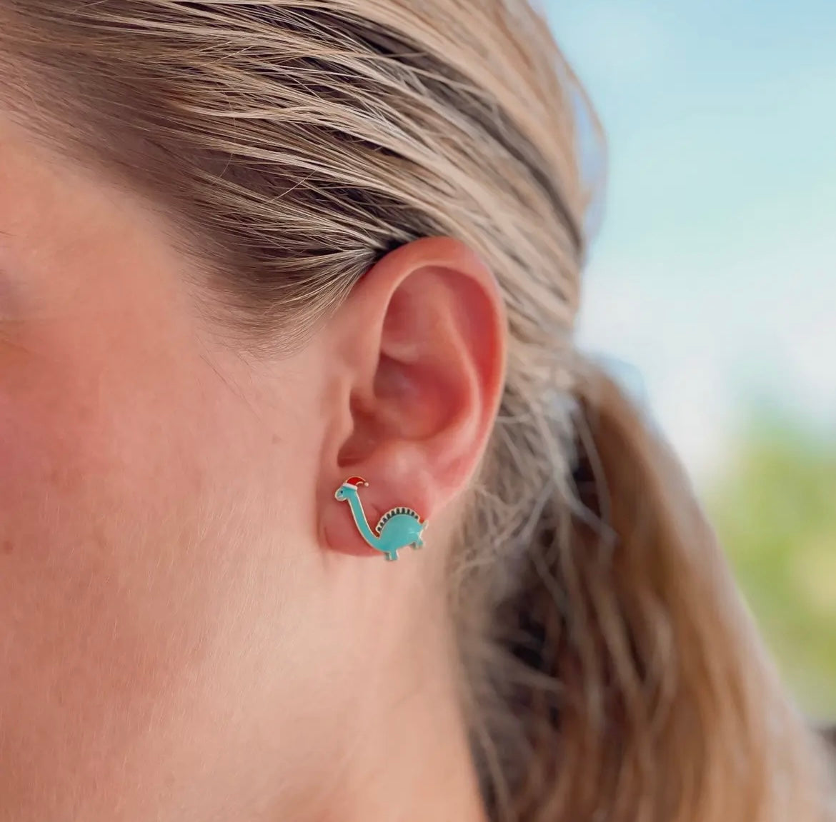 Christmas Dinosaur Enamel Stud Earrings