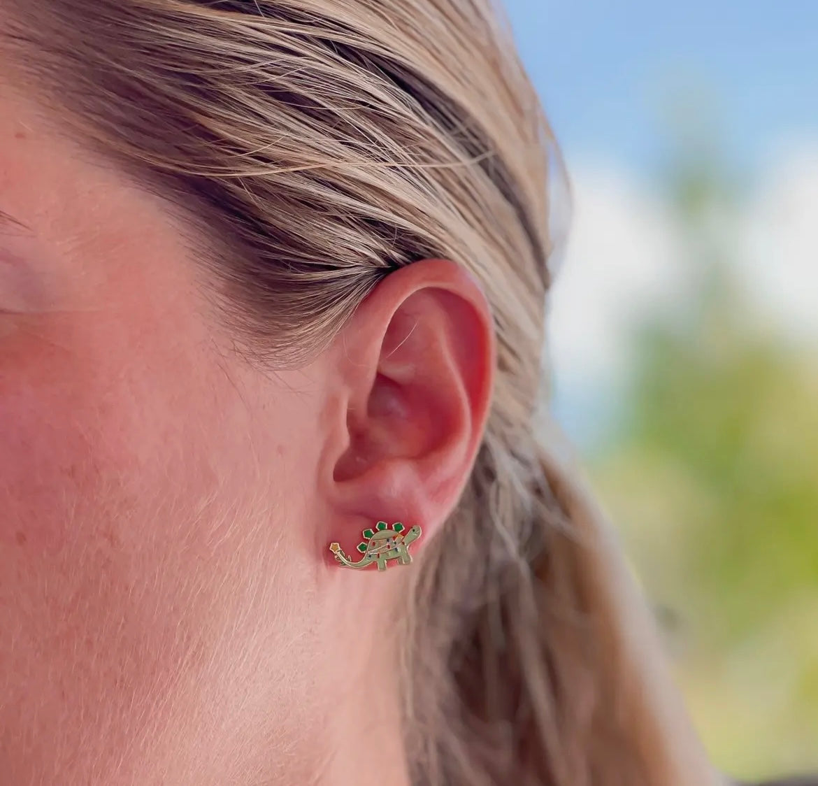 Dinosaur Christmas Lights Enamel Stud Earrings