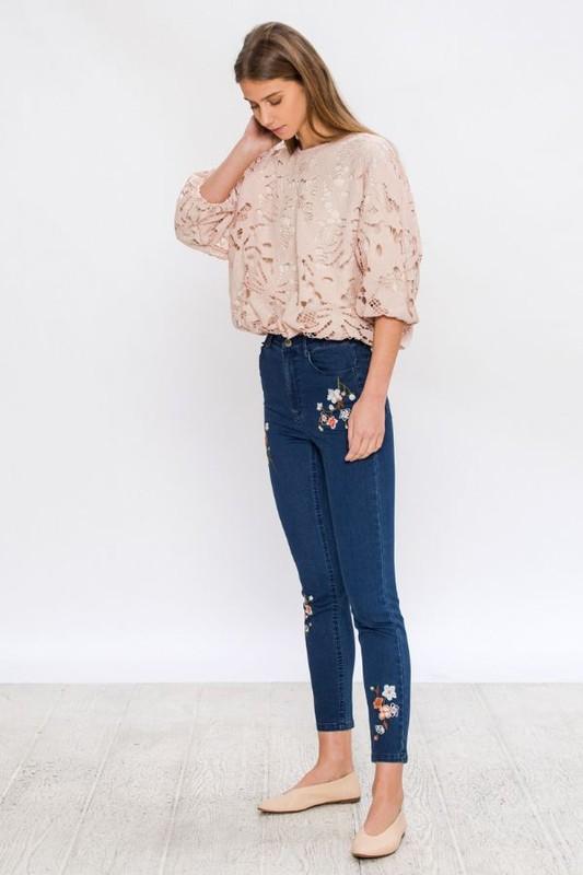 High Waisted Embroidered Skinny Jeans - Simply Fabulous Boutique