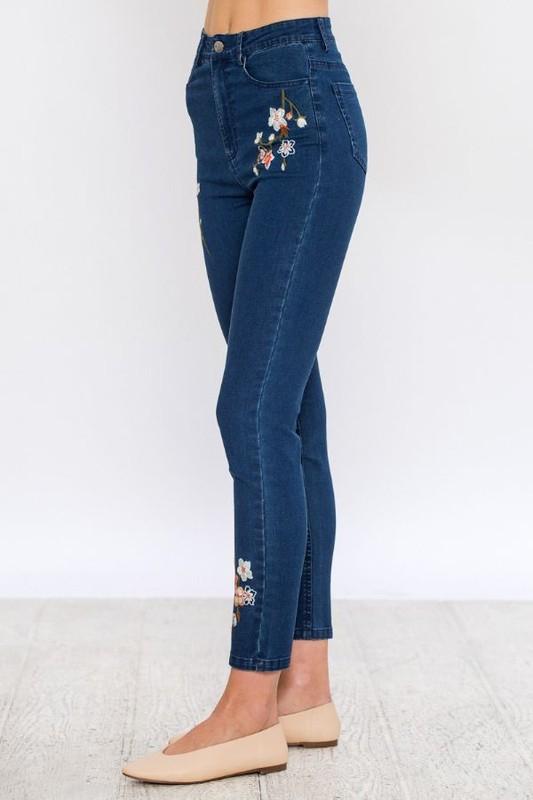 High Waisted Embroidered Skinny Jeans - Simply Fabulous Boutique