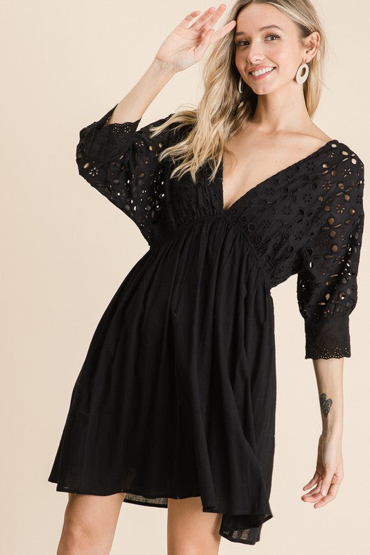 Black Eyelet Mini Dress