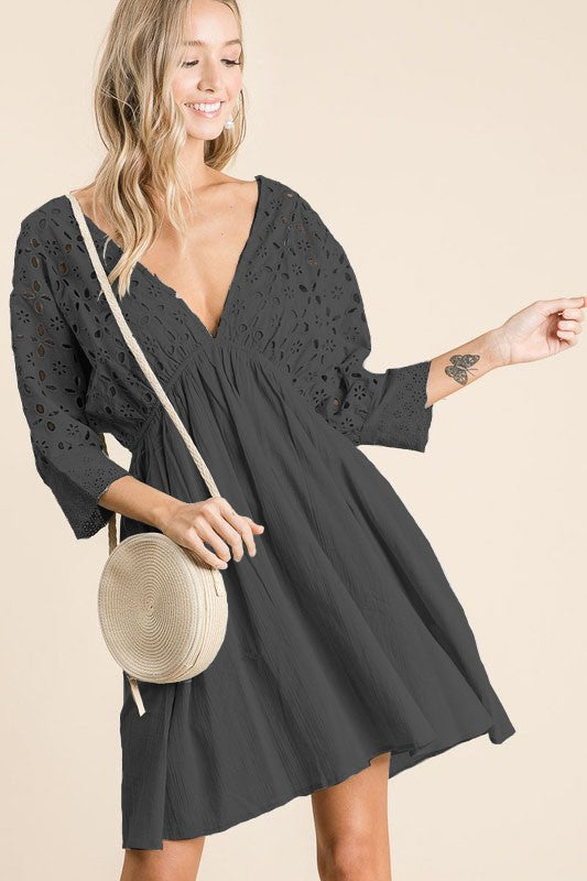 Black Eyelet Mini Dress
