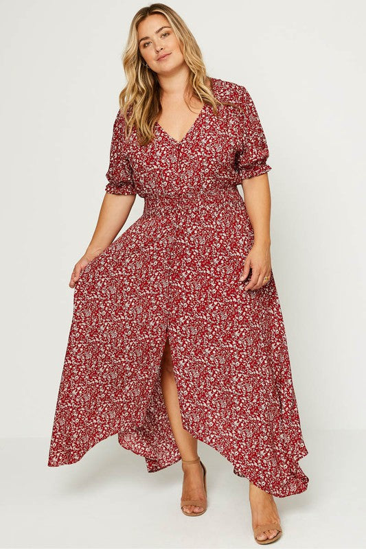 Red Floral Maxi Plus Dress