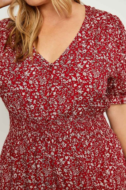 Red Floral Maxi Plus Dress