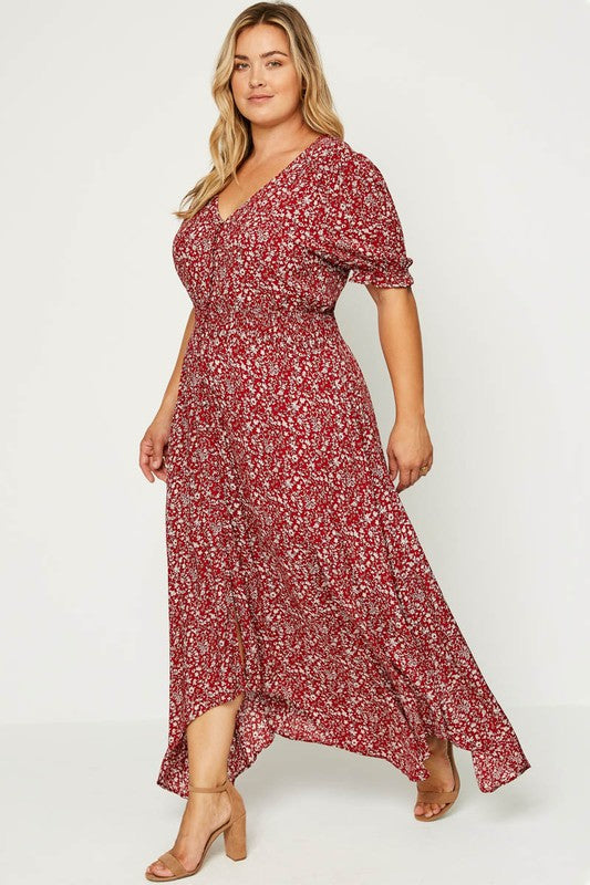 Red Floral Maxi Plus Dress