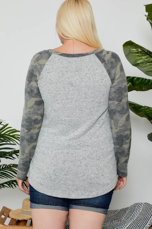 Camo Contrast Plus Top - Simply Fabulous Boutique