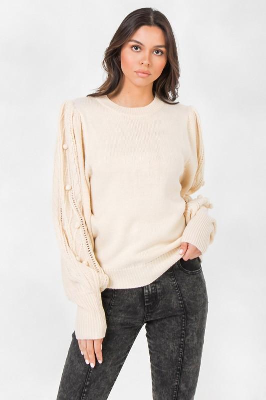 Pom Pom Sleeve Sweater - Simply Fabulous Boutique