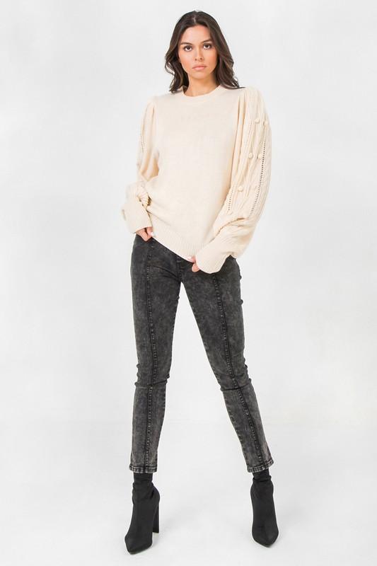 Pom Pom Sleeve Sweater - Simply Fabulous Boutique