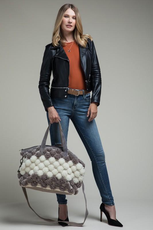Hand Woven Pom Pom Boston Bag - Simply Fabulous Boutique