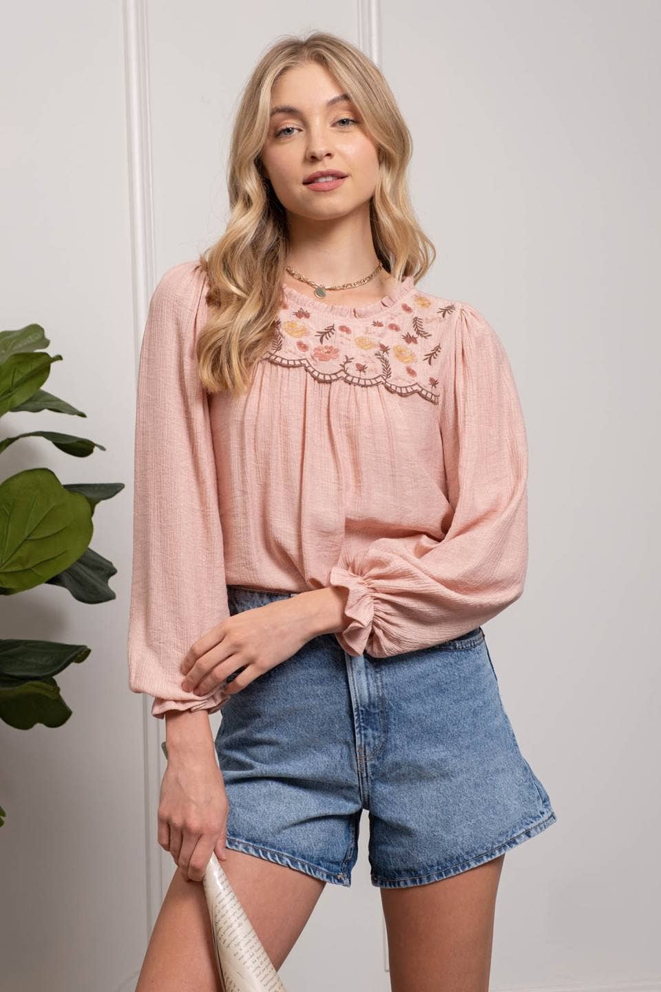 Dusty Rose Embroidered Blouse