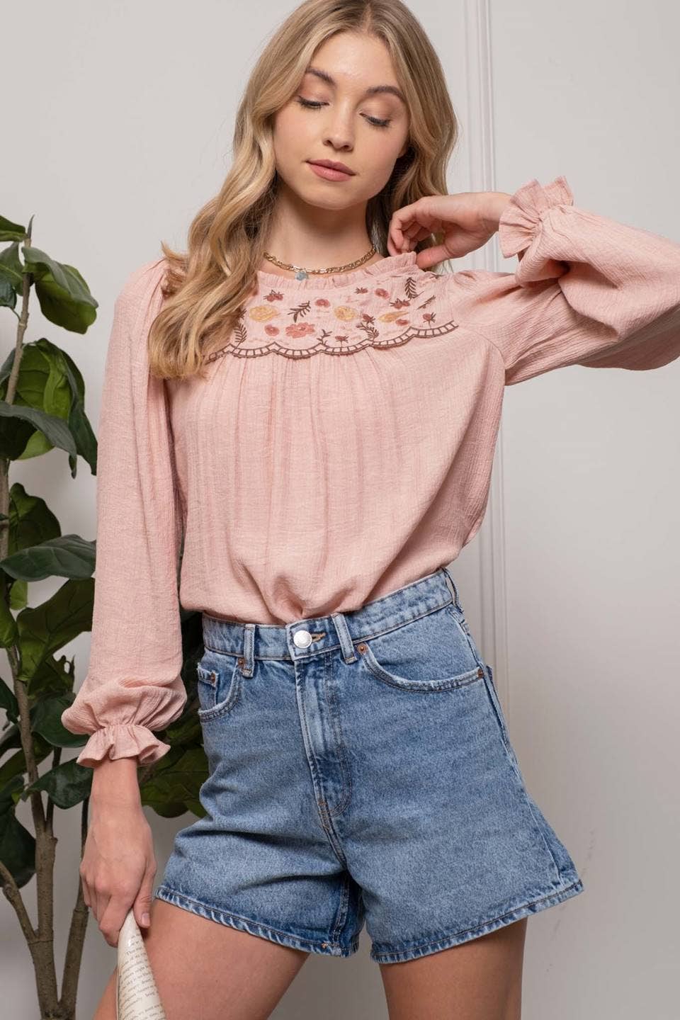Dusty Rose Embroidered Blouse