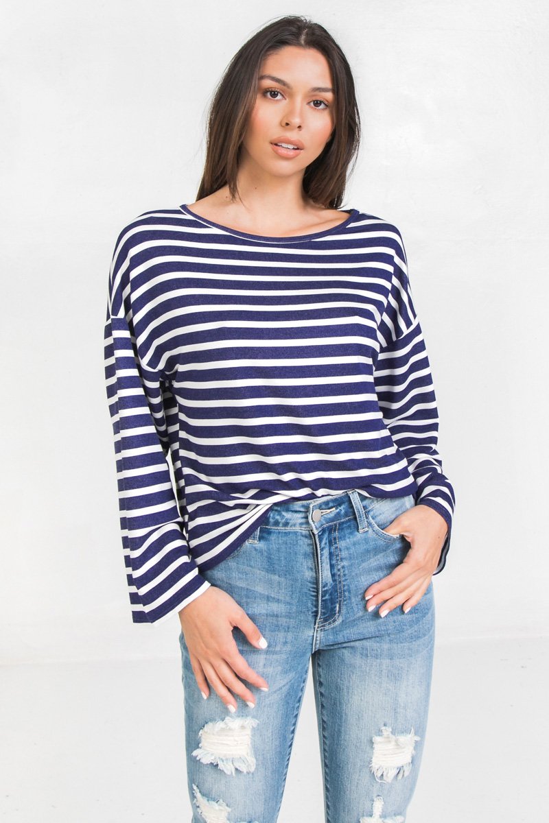 Striped Drop Shoulder Shirt - Simply Fabulous Boutique