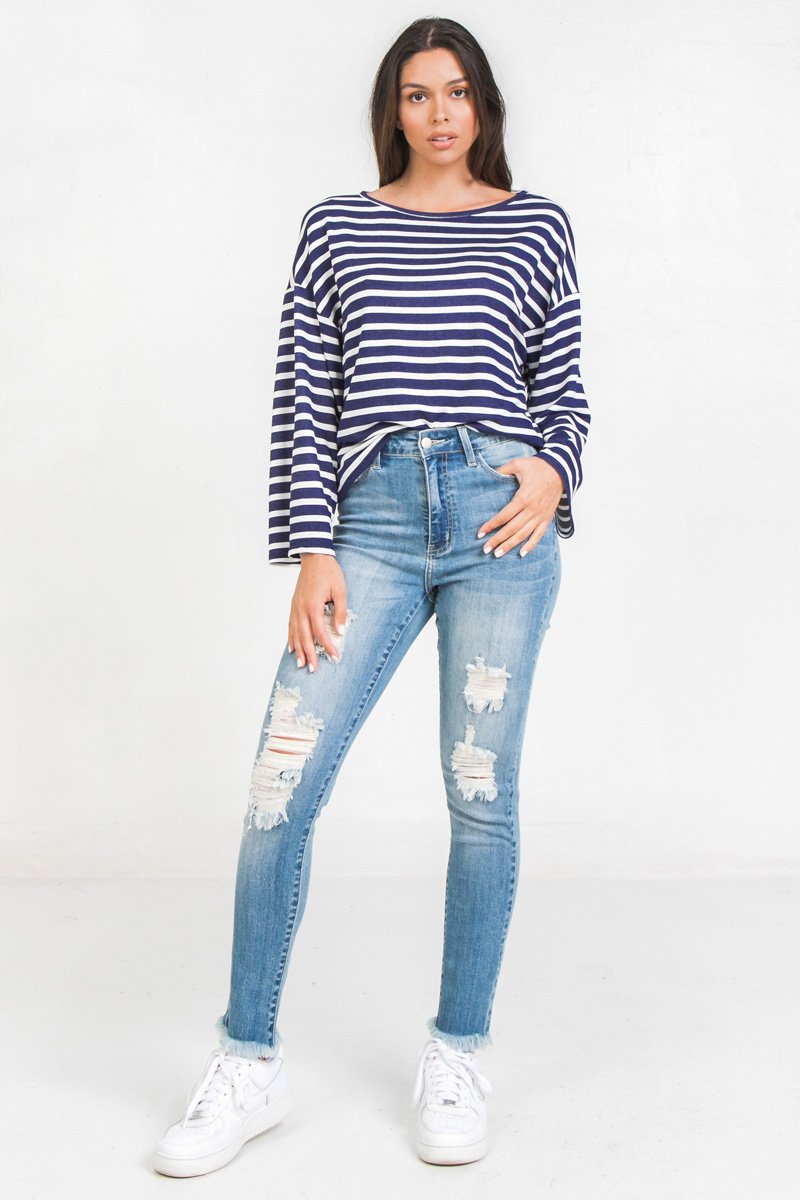 Striped Drop Shoulder Shirt - Simply Fabulous Boutique
