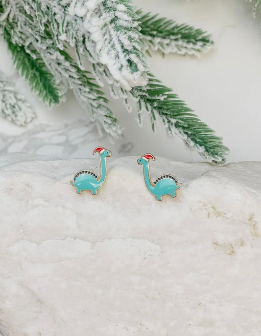Christmas Dinosaur Enamel Stud Earrings