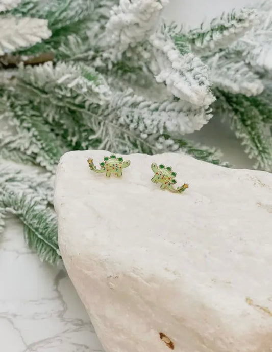 Dinosaur Christmas Lights Enamel Stud Earrings