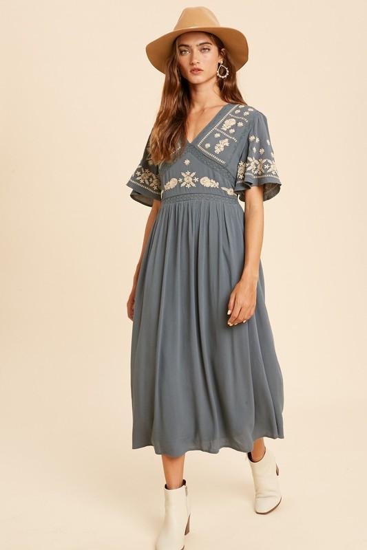 Embroidered Midi Dress - Simply Fabulous Boutique