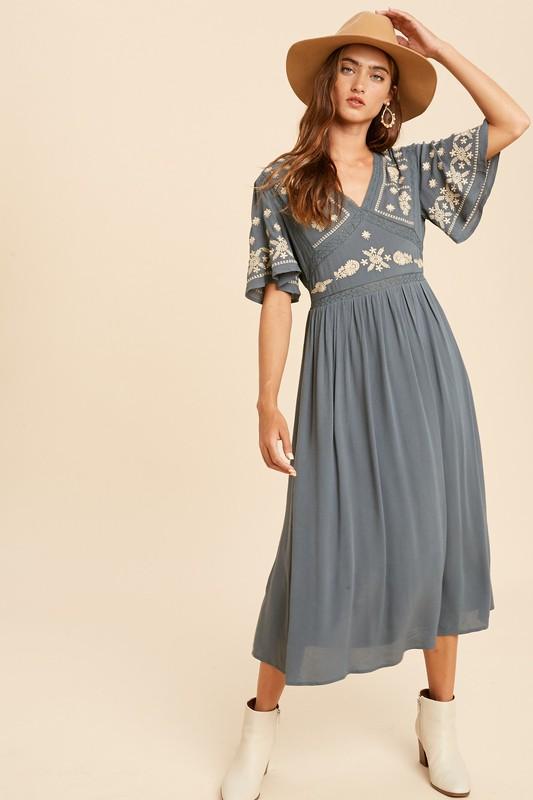 Embroidered Midi Dress - Simply Fabulous Boutique
