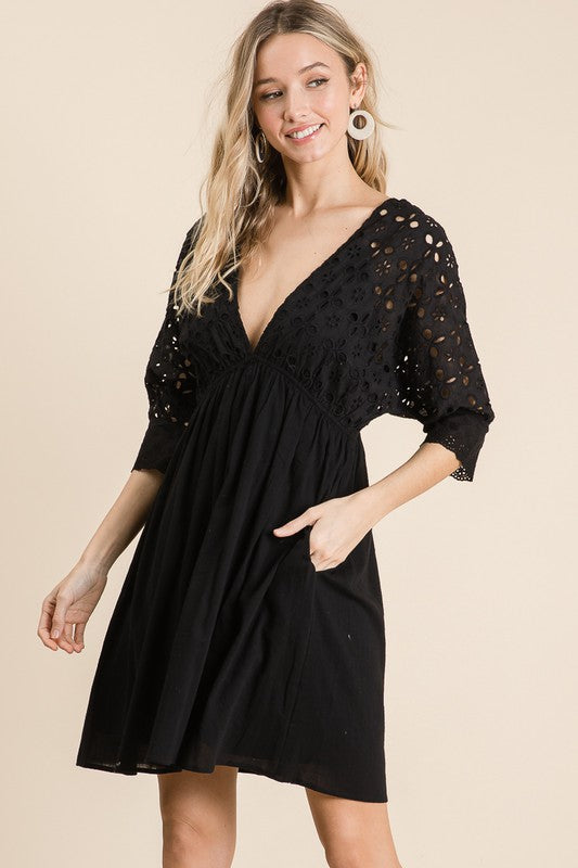 Black Eyelet Mini Dress