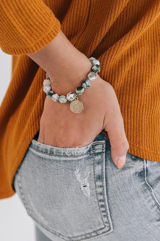 Stone Bracelet with Coin Charm - Simply Fabulous Boutique