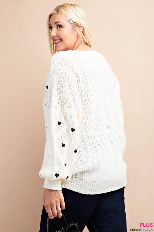 Embroidered Hearts Plus Sweater - Simply Fabulous Boutique