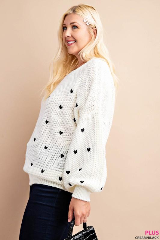 Embroidered Hearts Plus Sweater - Simply Fabulous Boutique