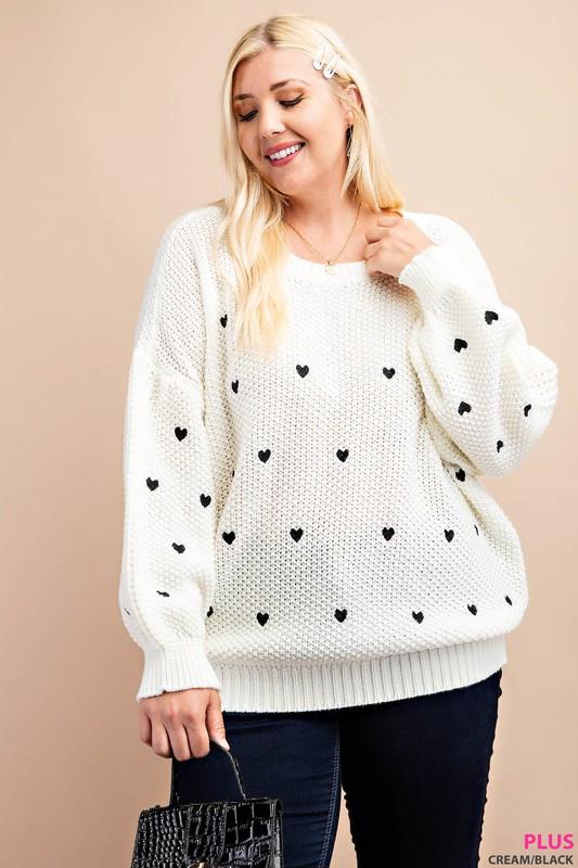 Embroidered Hearts Plus Sweater - Simply Fabulous Boutique