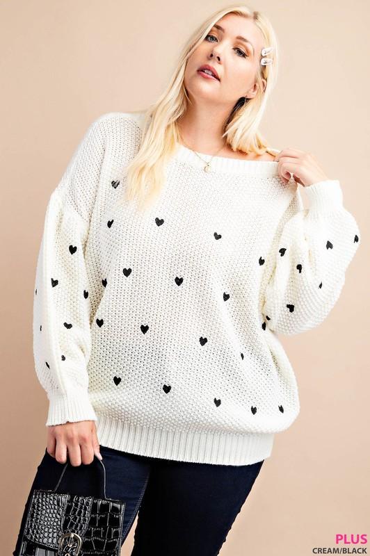 Embroidered Hearts Plus Sweater - Simply Fabulous Boutique