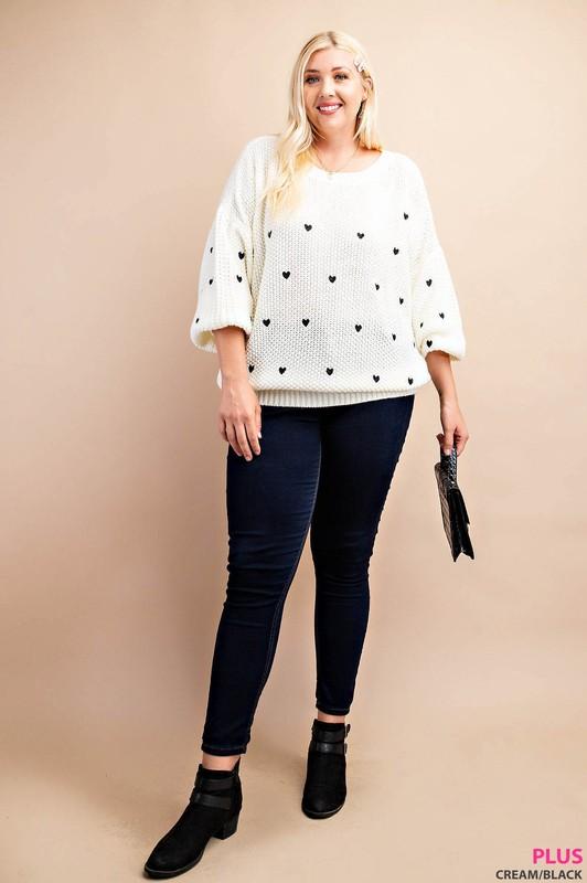 Embroidered Hearts Plus Sweater - Simply Fabulous Boutique