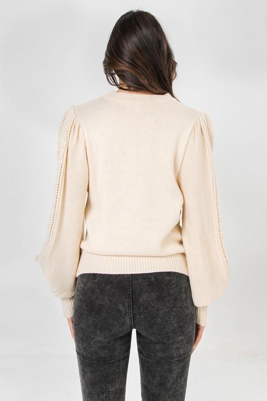 Pom Pom Sleeve Sweater - Simply Fabulous Boutique