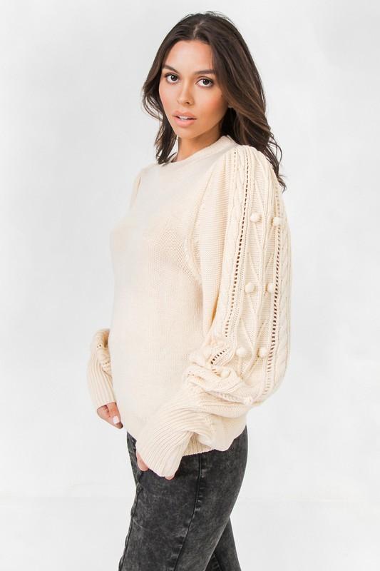 Pom Pom Sleeve Sweater - Simply Fabulous Boutique