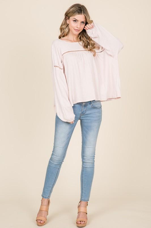 Long Sleeve Knit Peasant Top - Simply Fabulous Boutique