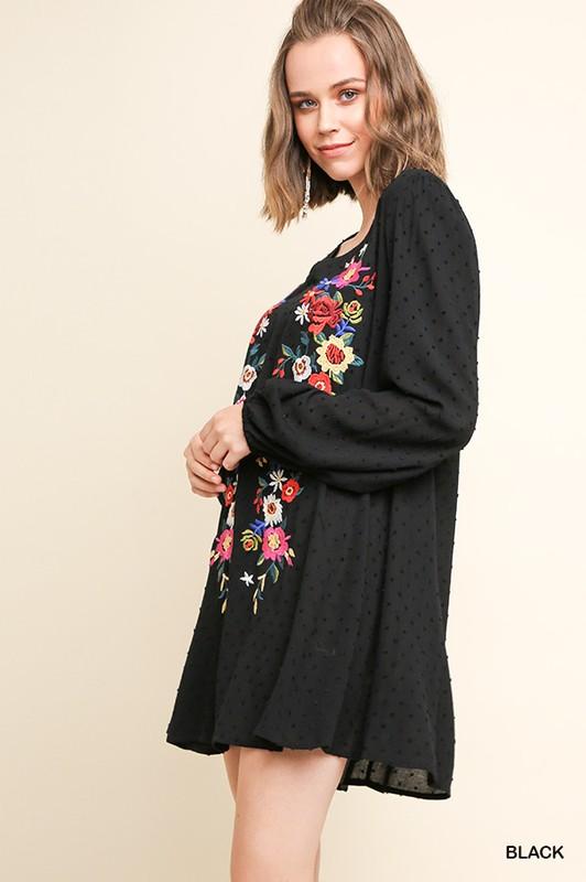 Floral Embroidered Swiss Dot Dress - Simply Fabulous Boutique