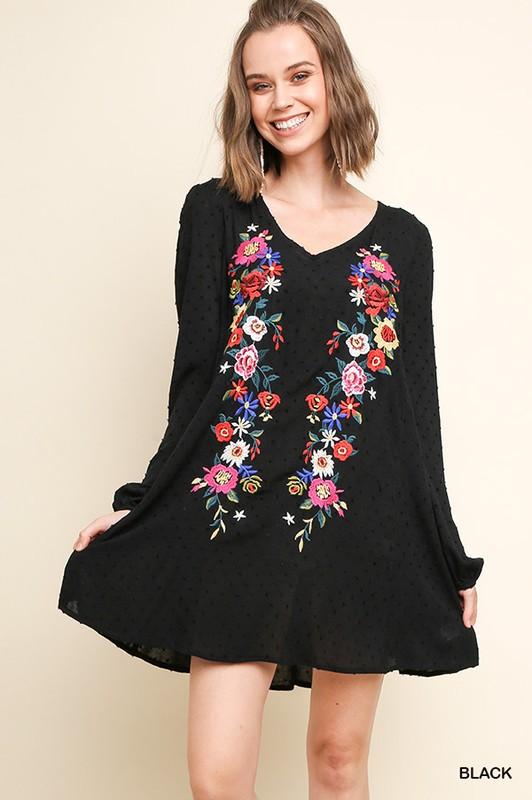 Floral Embroidered Swiss Dot Dress - Simply Fabulous Boutique
