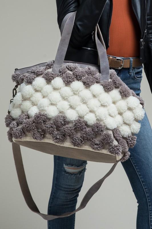 Hand Woven Pom Pom Boston Bag - Simply Fabulous Boutique