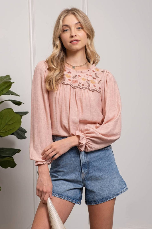 Dusty Rose Embroidered Blouse