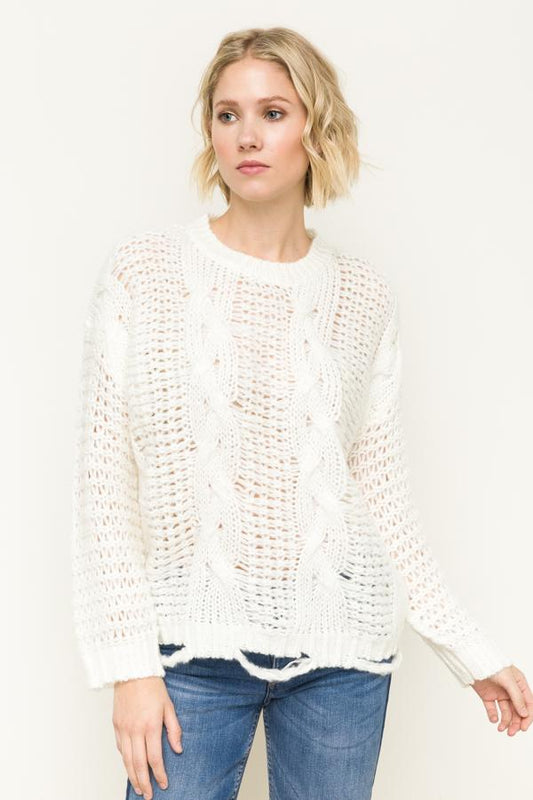 Off-White Cable Sweater - Simply Fabulous Boutique