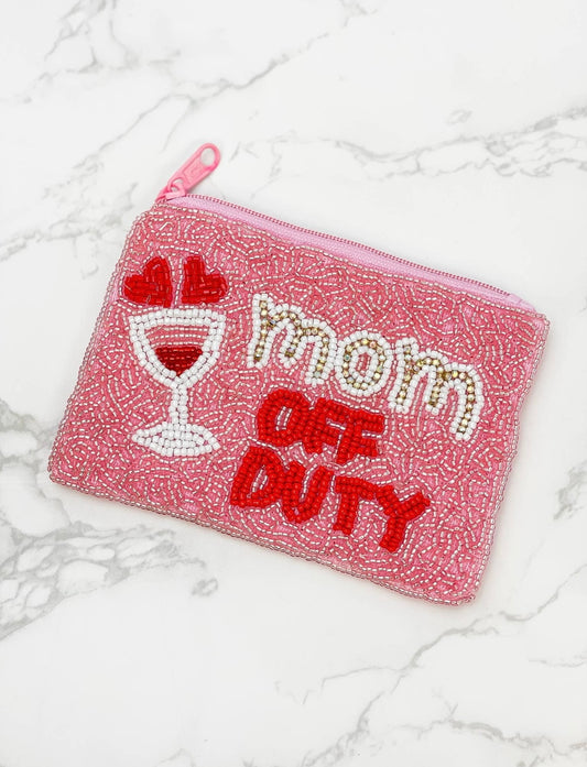 Mom Off Duty Beaded Pouch
